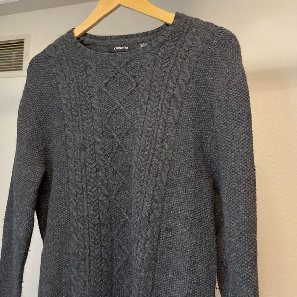 Claiborne Mens Gray Cable Knit Crew Neck Long Sleeve Sweater Large - Picture 4 of 6